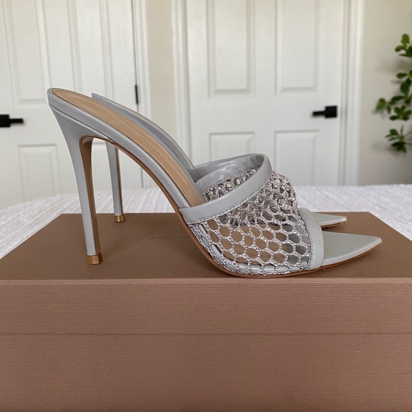 Gianvito Rossi Gray Alisia Mule Sandal Heel Nappa Mist Mesh size 39 - Picture 1 of 17